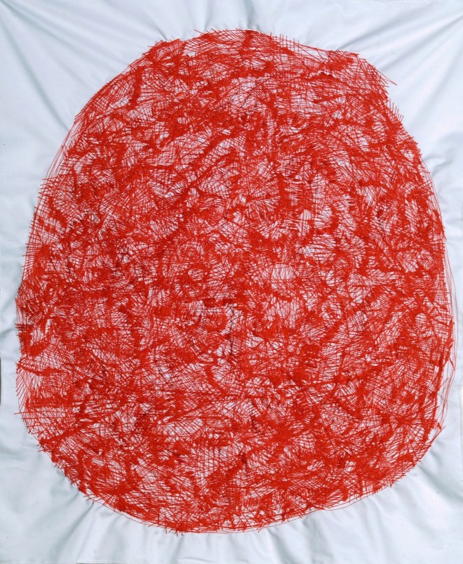 Αγκαλιά,2004,κλωστή σε ύφασμα, 74x65 εκ.