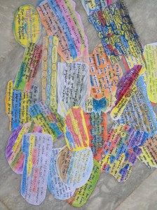 αποσπάσματα των λόγων του φύλαρχου που αναφέρονται στην ήσυχη ζωή των αδελφών των πολλών νησιών τα οποία έχω αντιγράψει σε μικρά χαρτάκια και τα έχω επιζωγραφίσει.